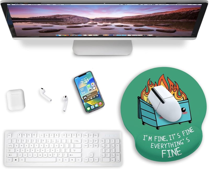 Blusabaca Ergonomic Mouse Pad with Wrist Support, Dumpster on Fire Mouse Pad with Wrist Rest, Gaming Mousepad with Non-Slip Pain Relief PU Base, Cute Mouse Pad for Desk Accessories Office Supplies Decor - Image 3